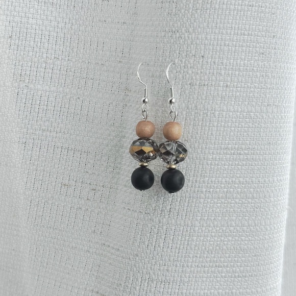 Jewelry - 925 Silver Wood and Crystal Earrings